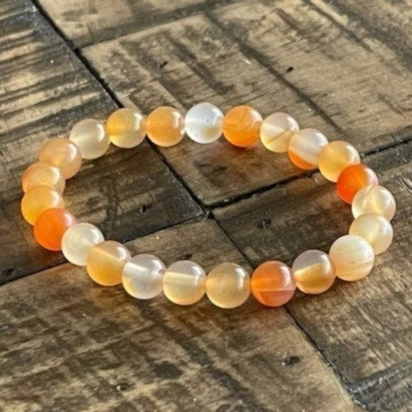 8mm Carnelian Stretch Bead Bracelet - Picture 8 of 8